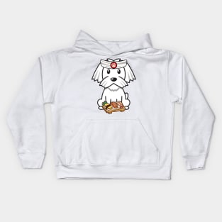 Funny white dog is a sushi chef Kids Hoodie